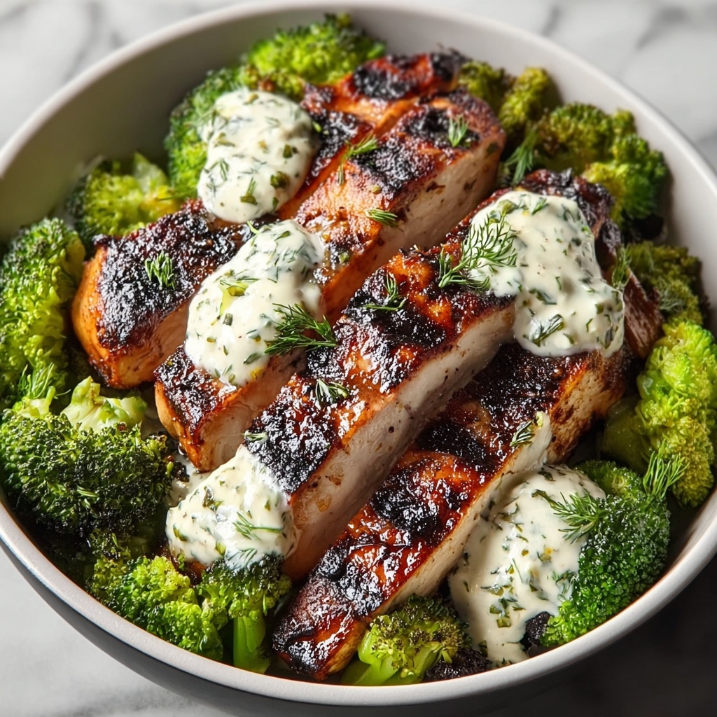 Grilled Chicken & Broccoli Bowls with Creamy Garlic Sauce Recipe - Recipe Image