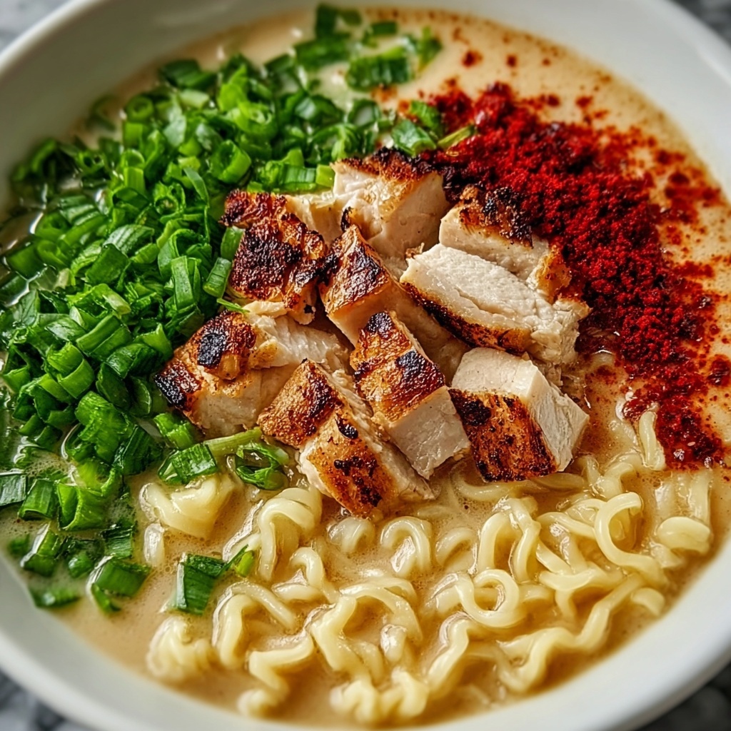 Spicy Chicken Ramen with Creamy Garlic Sauce Recipe - Recipe Image