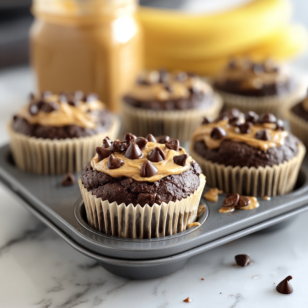 Chocolate Peanut Butter Banana Muffins Recipe - Recipe Image