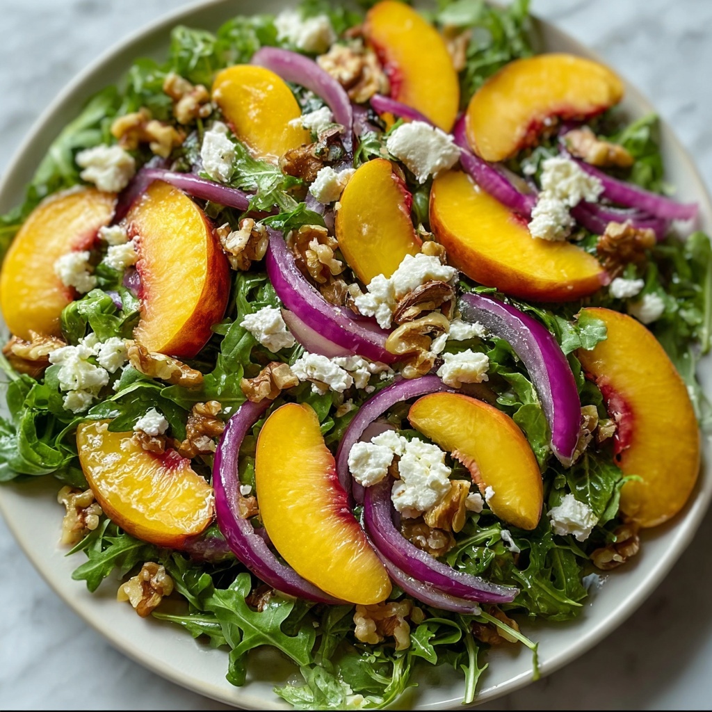 Peach Arugula Salad with Goat Cheese, Pecans, and Honey Balsamic Dressing Recipe - Recipe Image