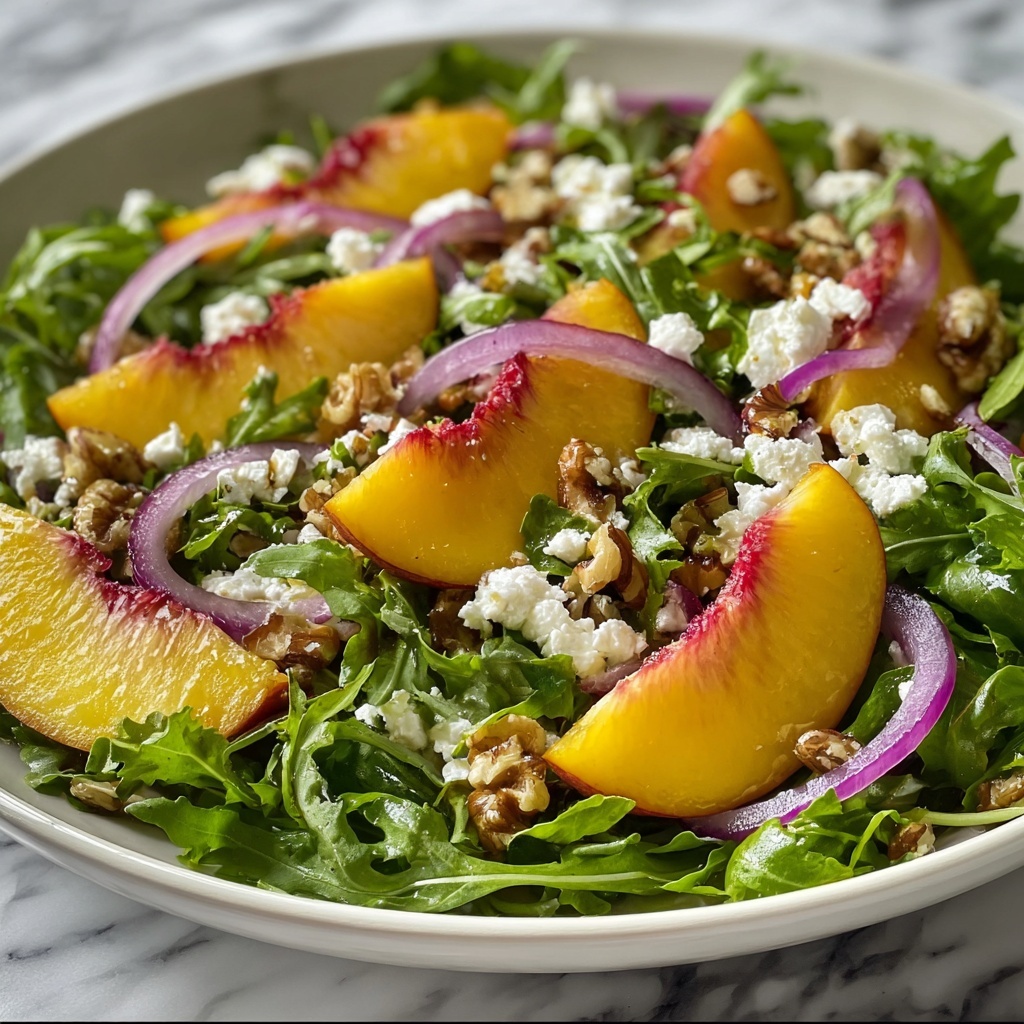Peach Arugula Salad with Goat Cheese, Pecans, and Honey Balsamic Dressing Recipe - Recipe Image