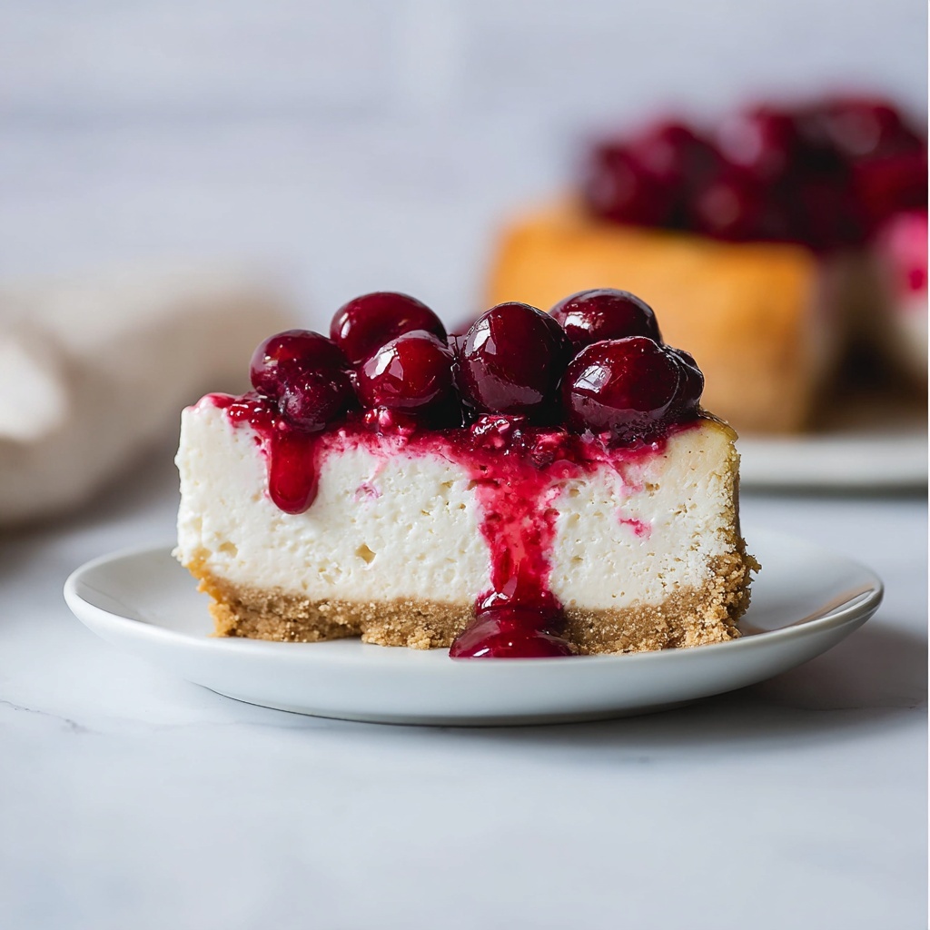 Baked Vegan Cheesecake with Cherry Compote Recipe - Recipe Image