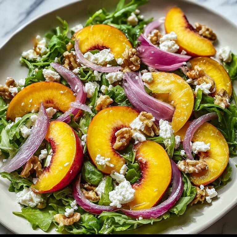 Peach Arugula Salad with Goat Cheese, Pecans, and Honey Balsamic Dressing Recipe